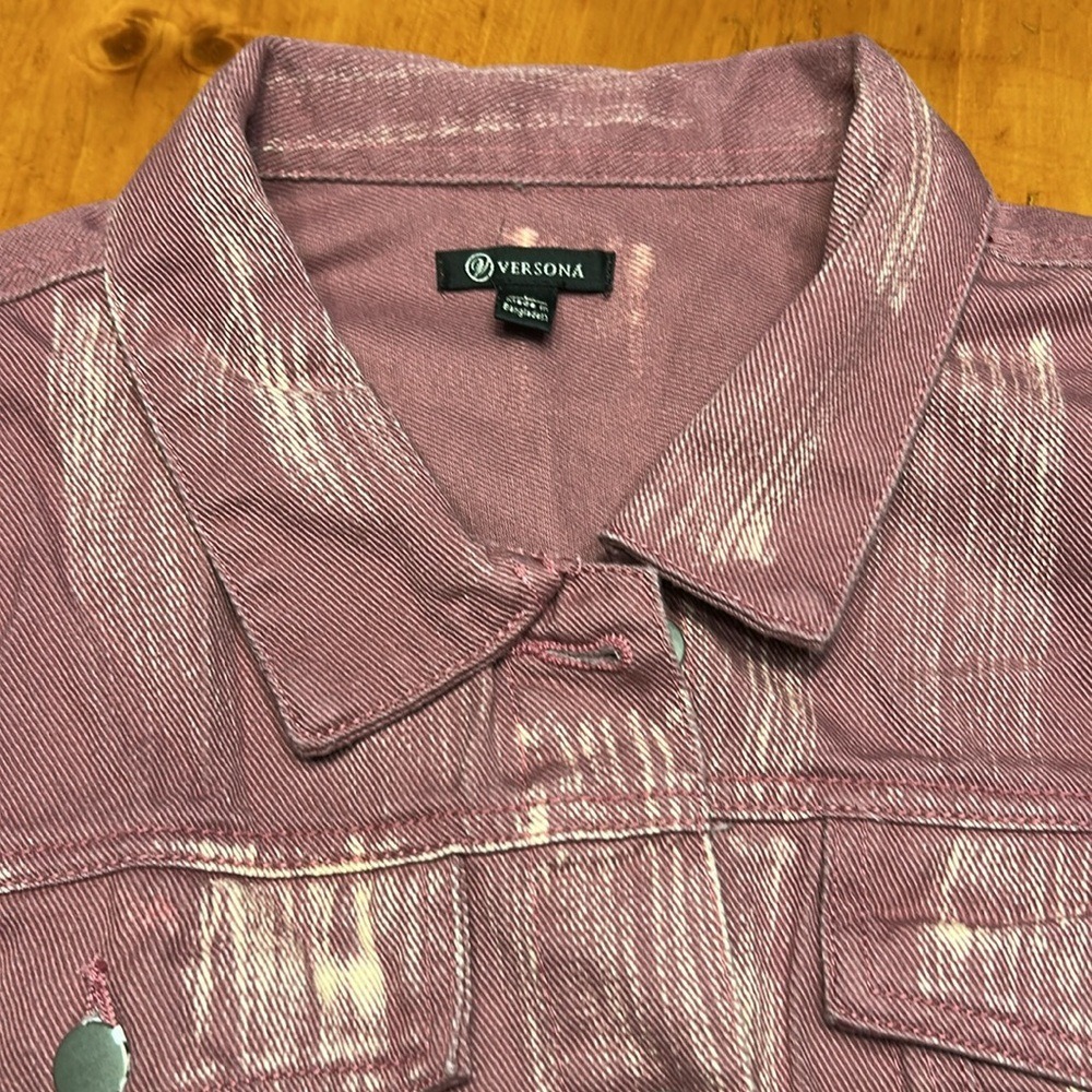 Versona Y2K Streetwear Mauve Bleach Brushstroke Denim Jacket Cyber Grunge Indie - Picture 10 of 10